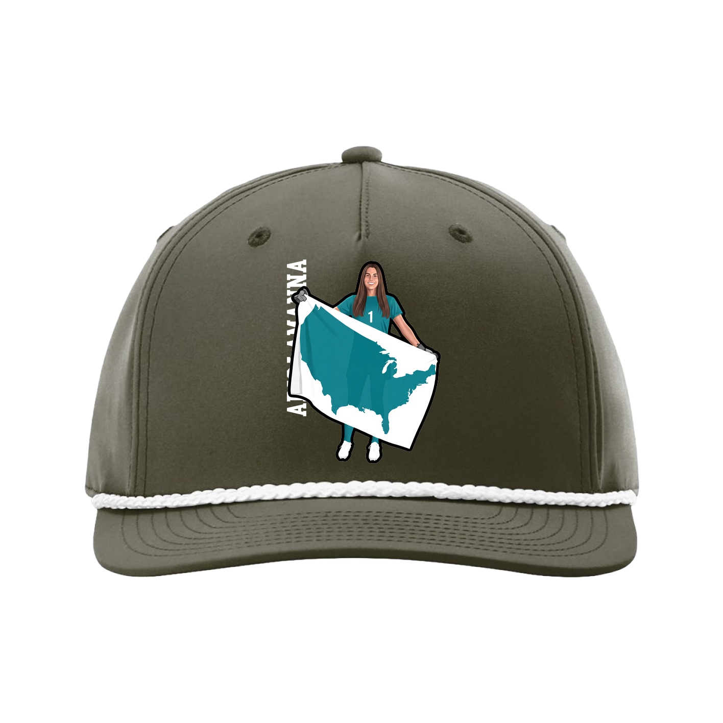 Five-Panel Classic Rope Cap — Name Vertical in Green
