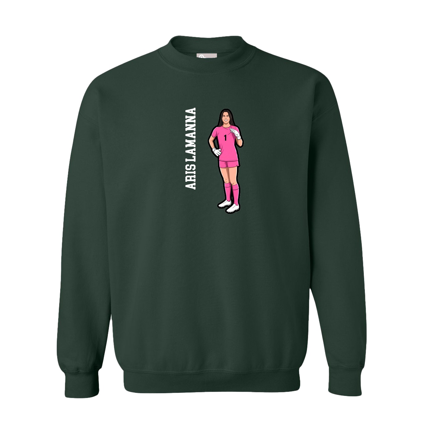 Fleece Crew — Name Vertical in Green