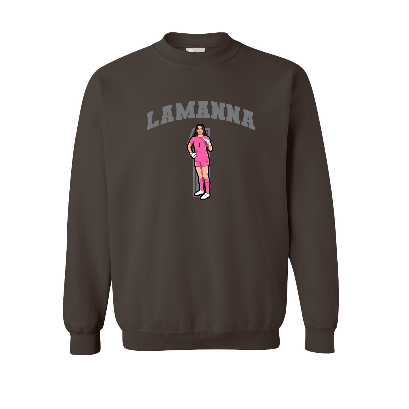 Fleece Crew — Number in Brown