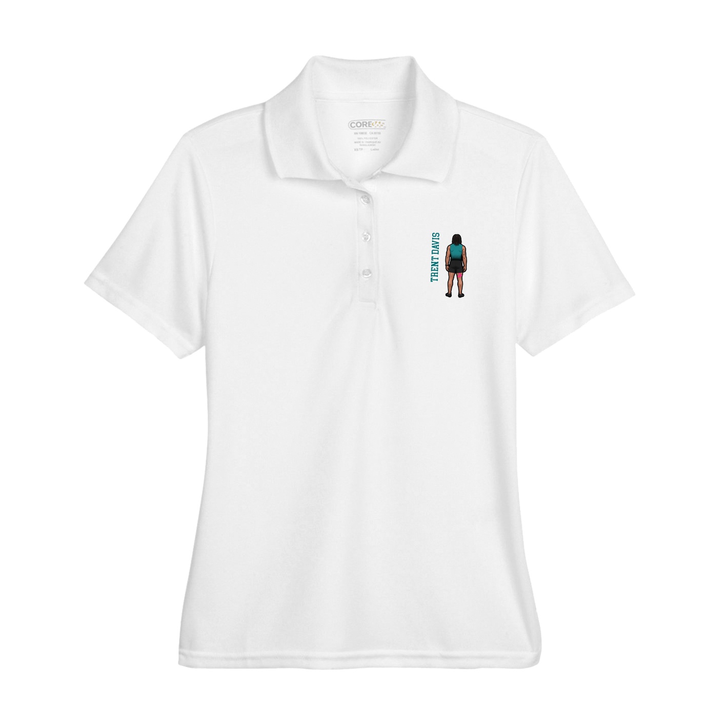Womens Performance Polo — Name Vertical in White