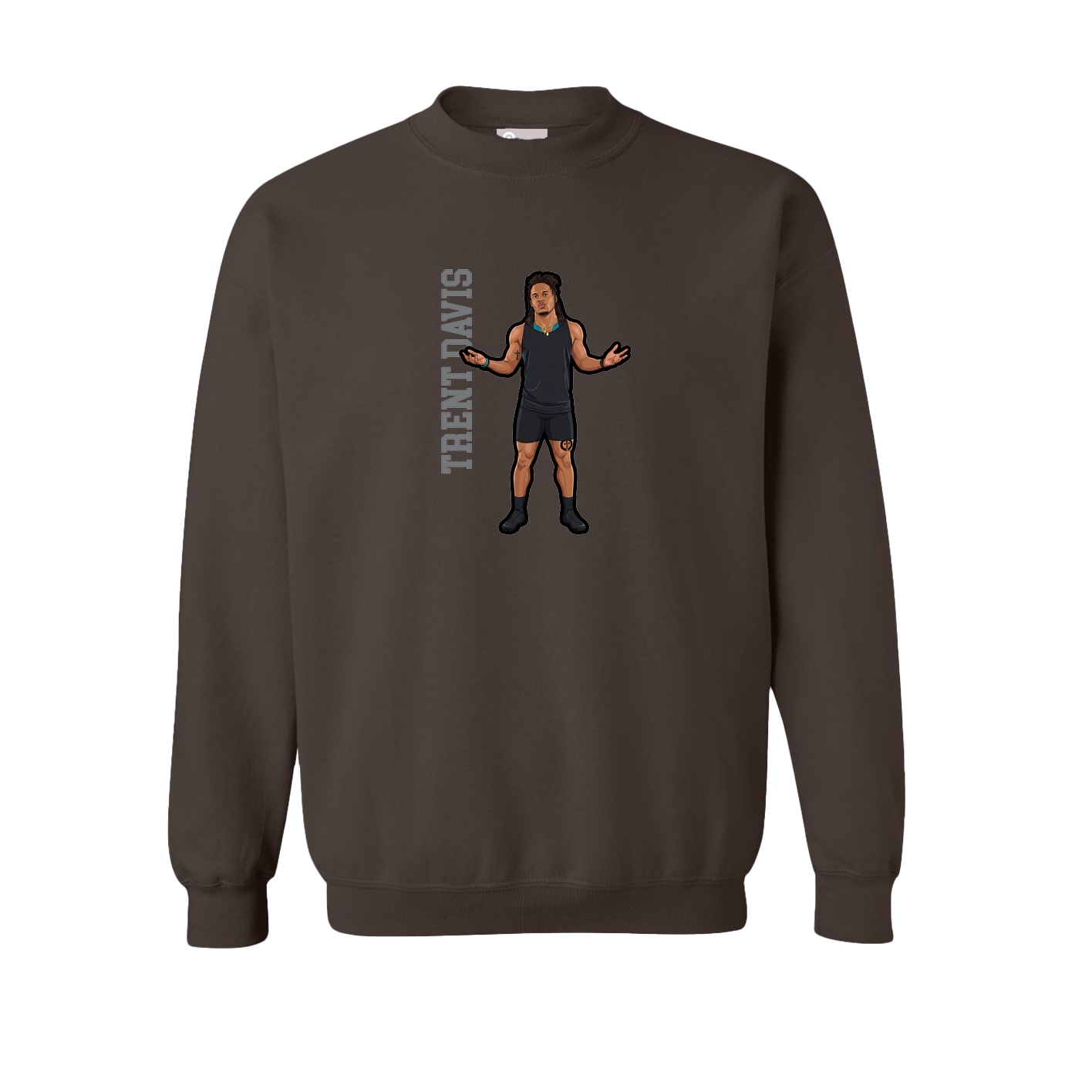 Fleece Crew — Name Vertical in Brown