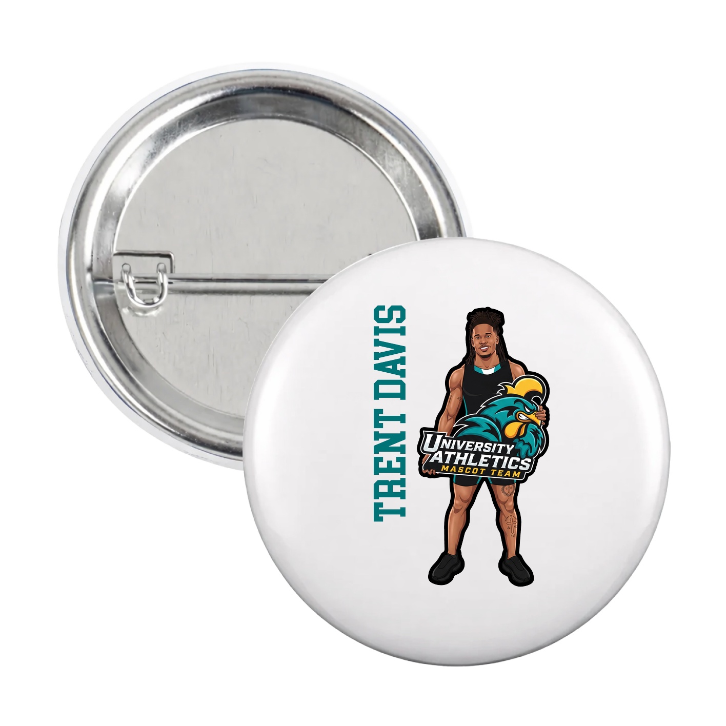 Game Day Button — Name Vertical in White