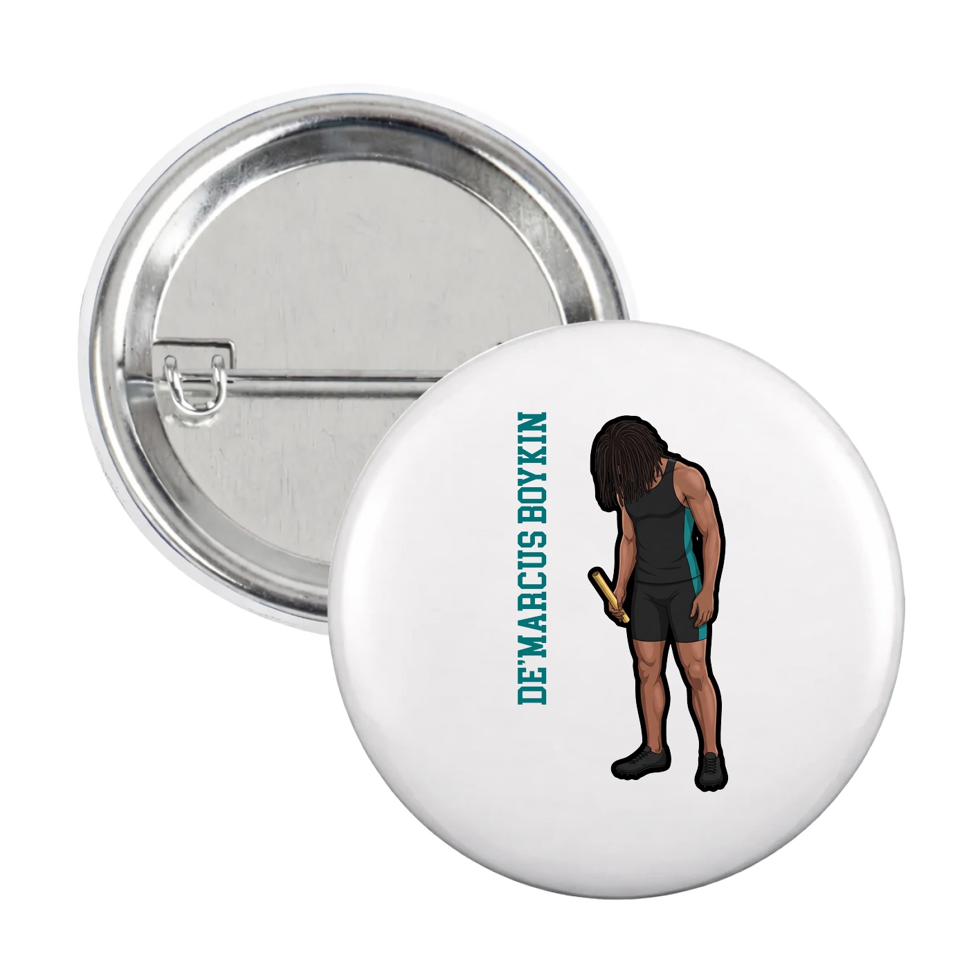 Game Day Button — Name Vertical in White