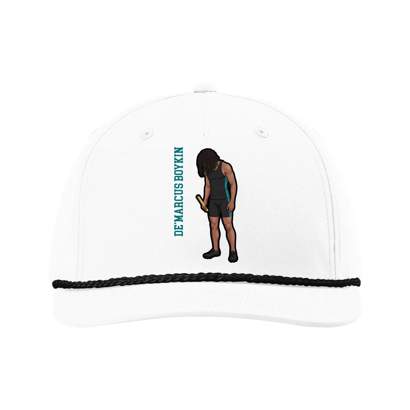 Five-Panel Classic Rope Cap — Name Vertical in White