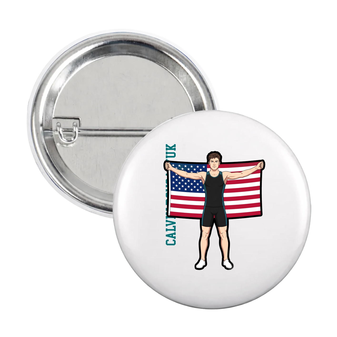 Game Day Button — Name Vertical in White