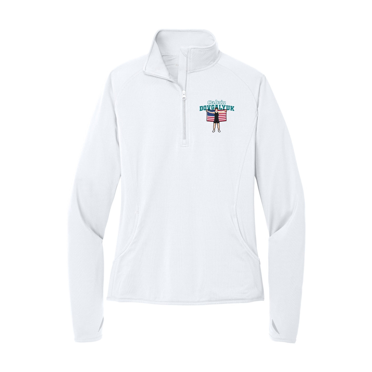 Women's Q-Zip Pullover — Name Arch in White