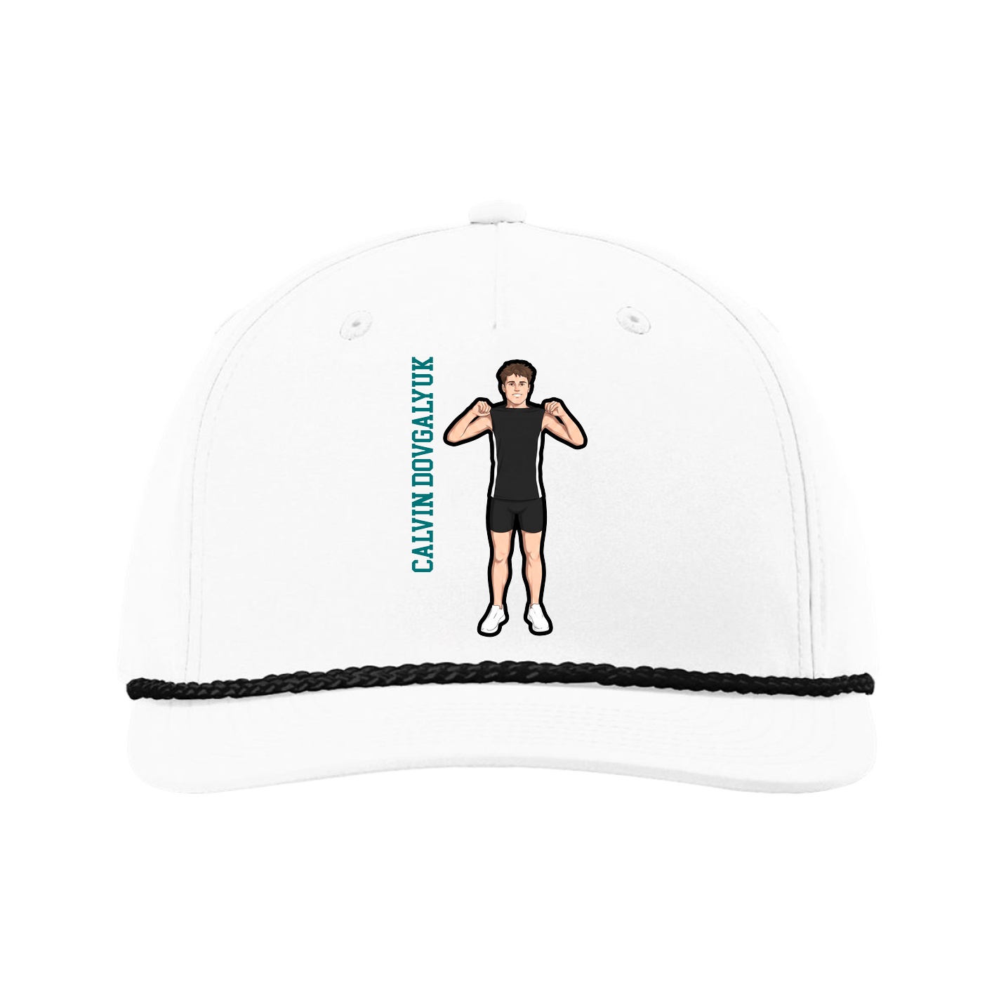 Five-Panel Classic Rope Cap — Name Vertical in White