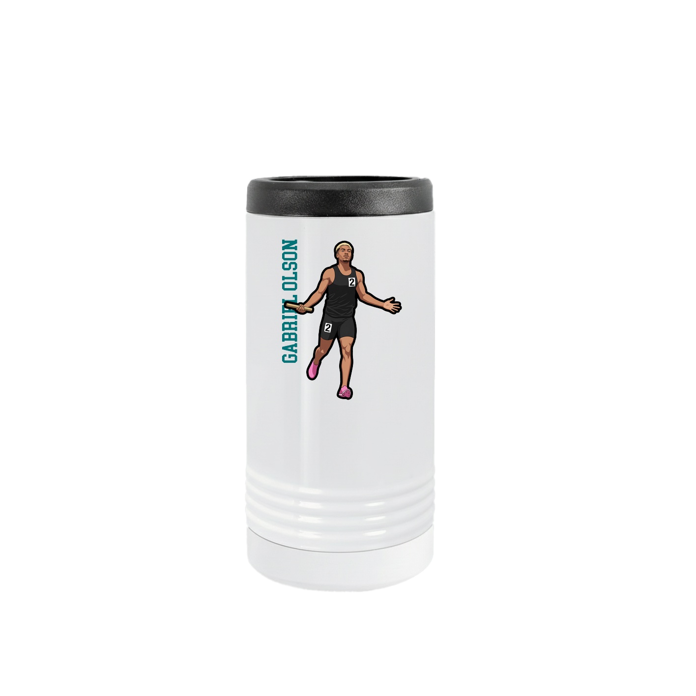 Slim Beverage Holder — Name Vertical in White