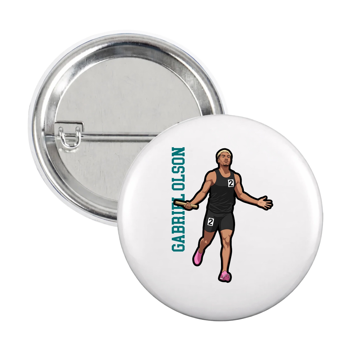 Game Day Button — Name Vertical in White