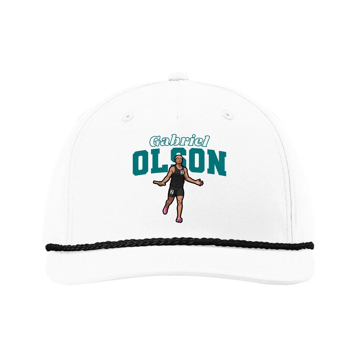 Five-Panel Classic Rope Cap — Name Arch in White
