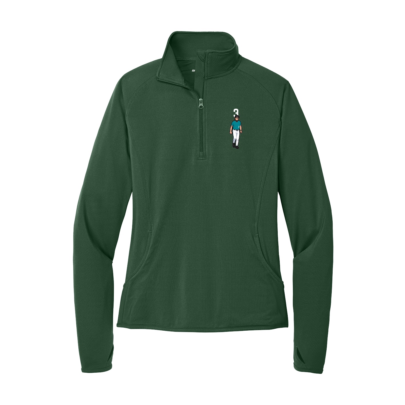 Women's Q-Zip Pullover — Number Top in Green