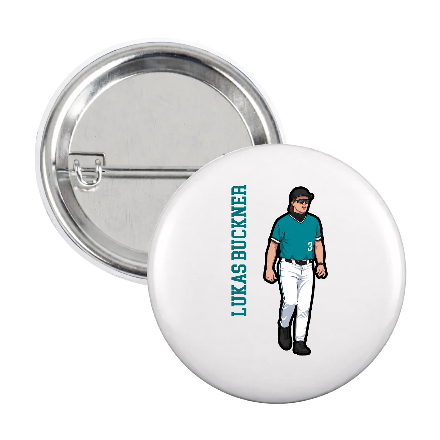 Game Day Button — Name Vertical in White