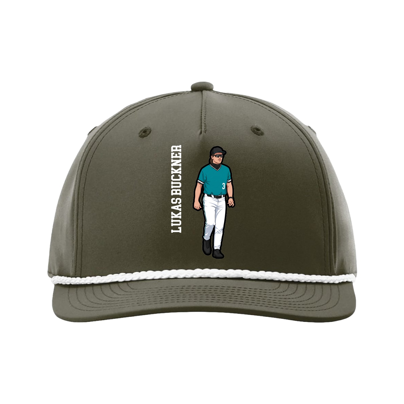 Five-Panel Classic Rope Cap — Name Vertical in Green