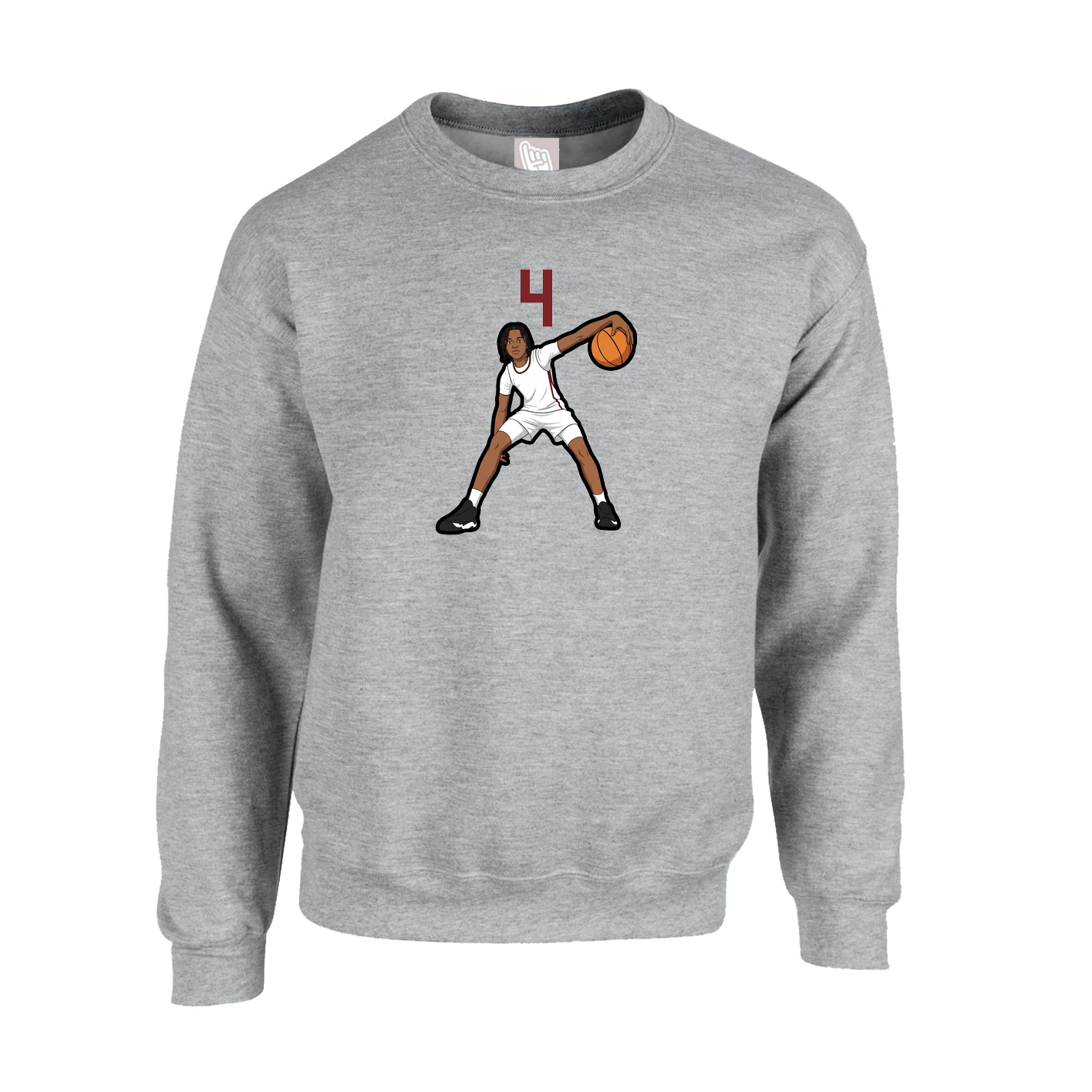 Fleece Crew — Number Top in Grey