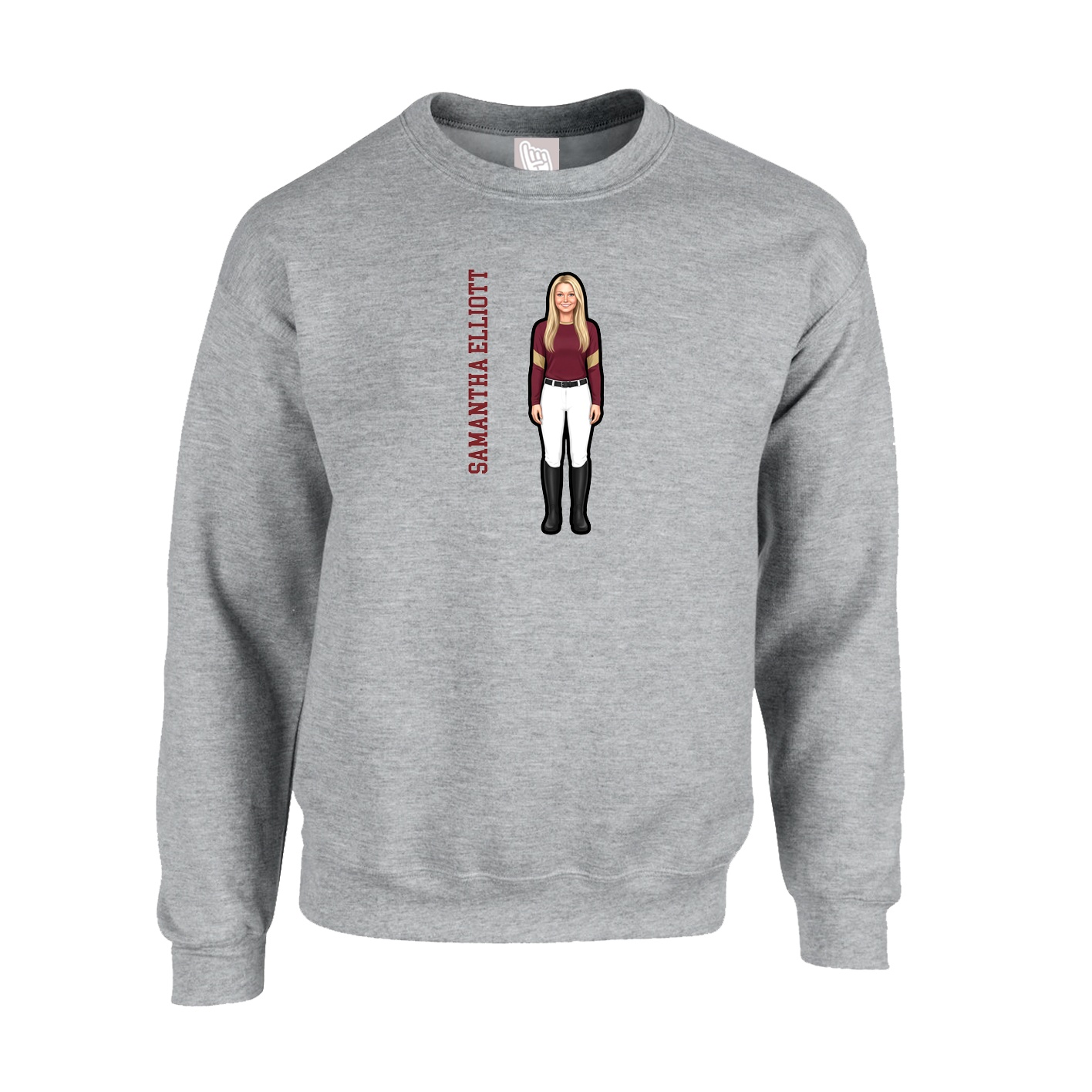 Fleece Crew — Name Vertical in Grey