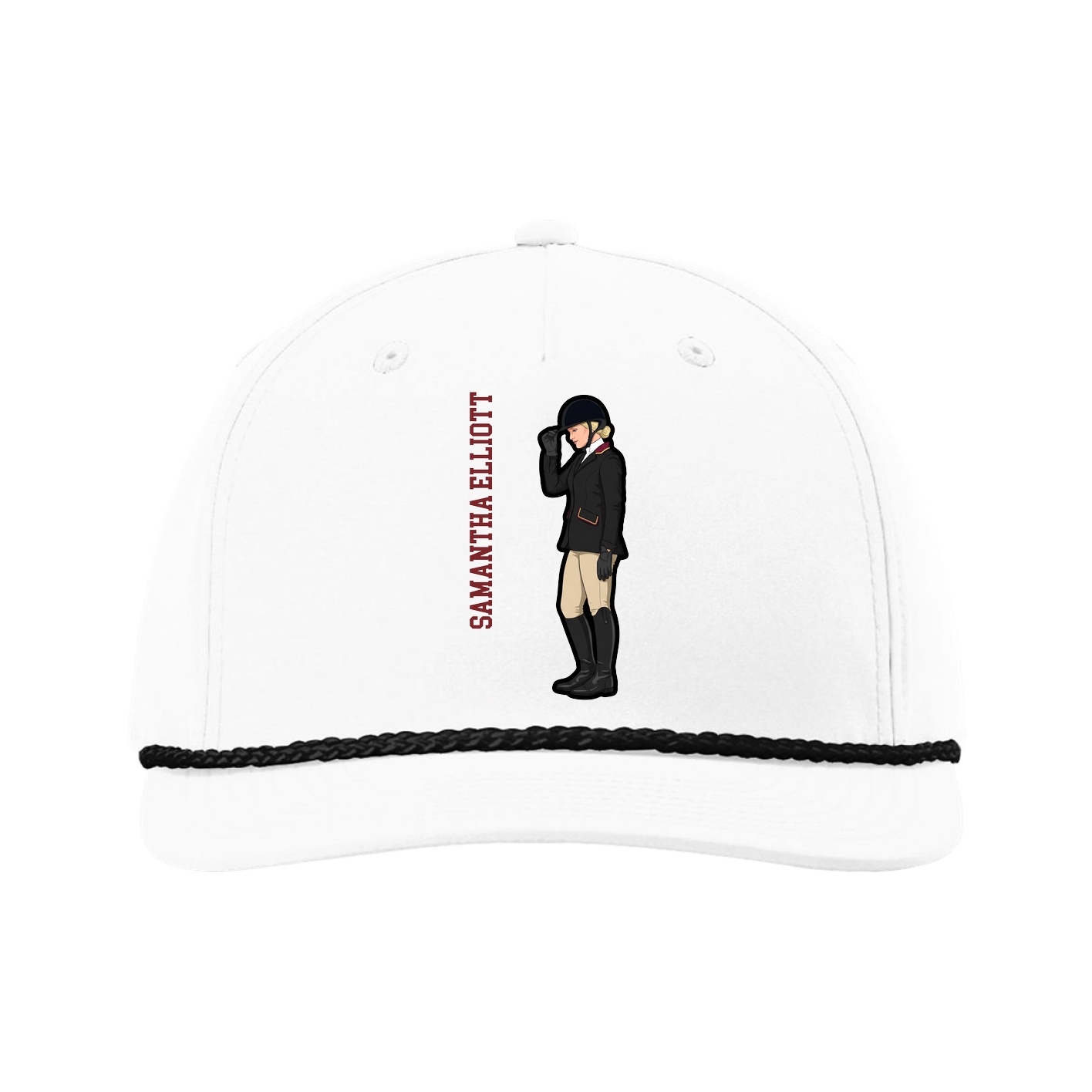 Five-Panel Classic Rope Cap — Name Vertical in White