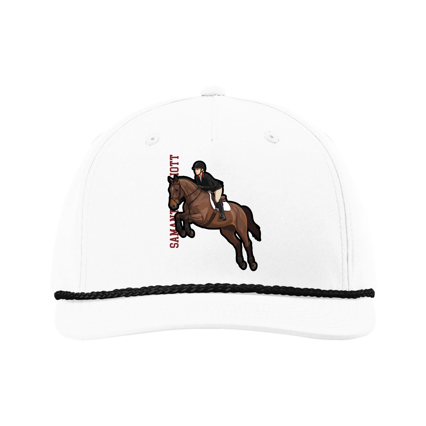 Five-Panel Classic Rope Cap — Name Vertical in White