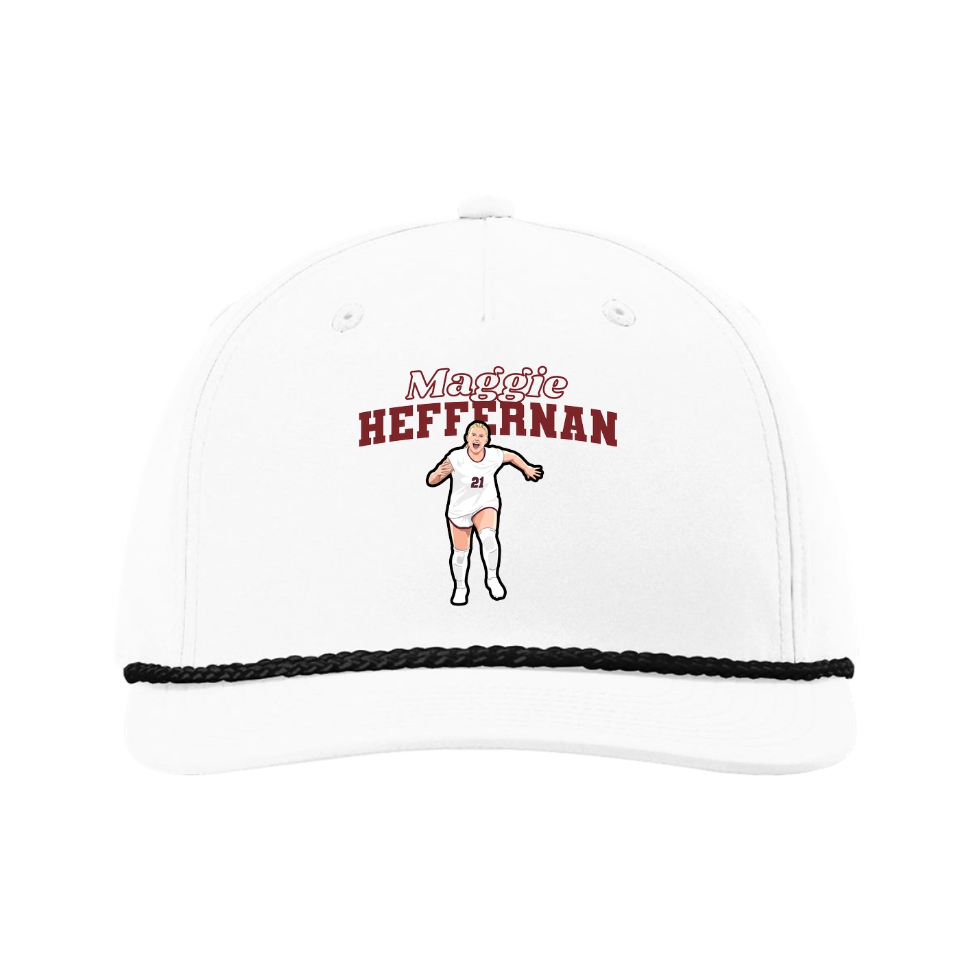 Five-Panel Classic Rope Cap — Name Arch in White