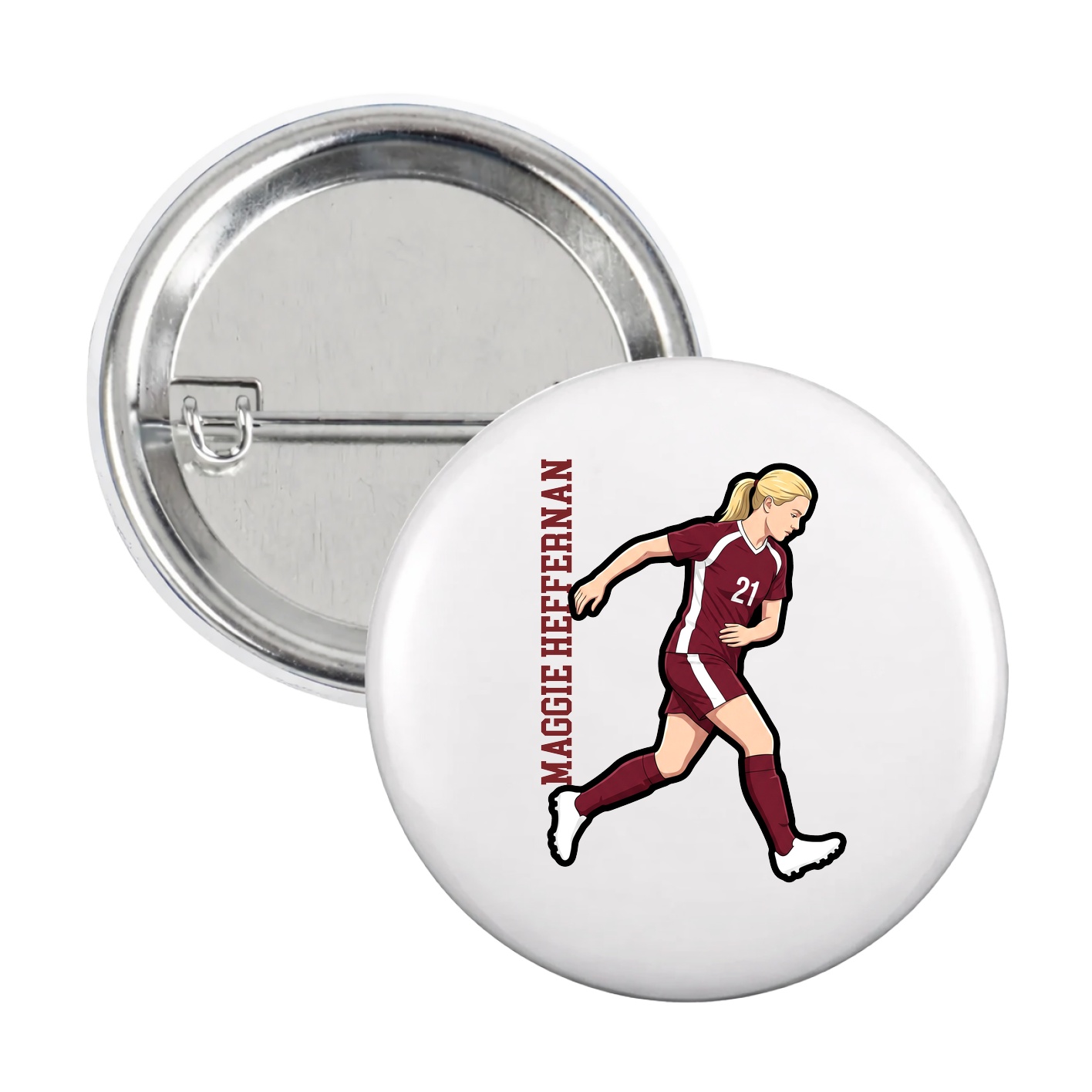 Game Day Button — Name Vertical in White