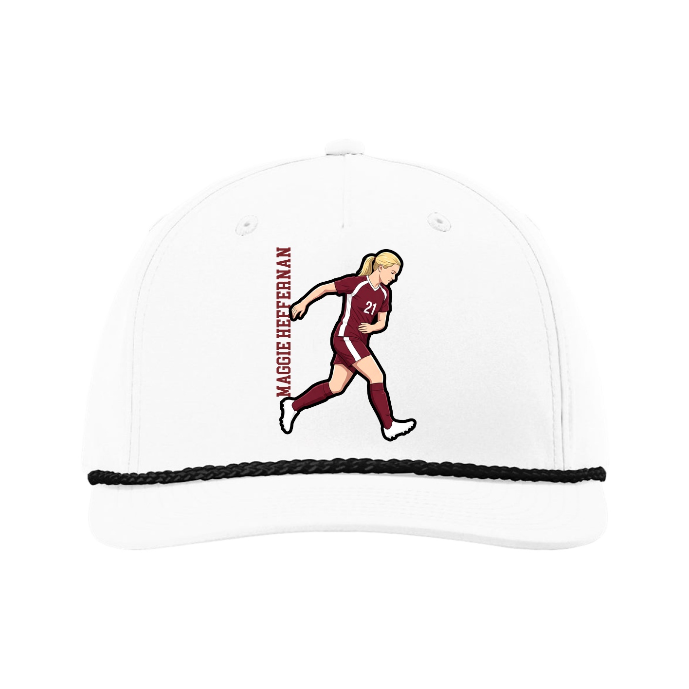 Five-Panel Classic Rope Cap — Name Vertical in White
