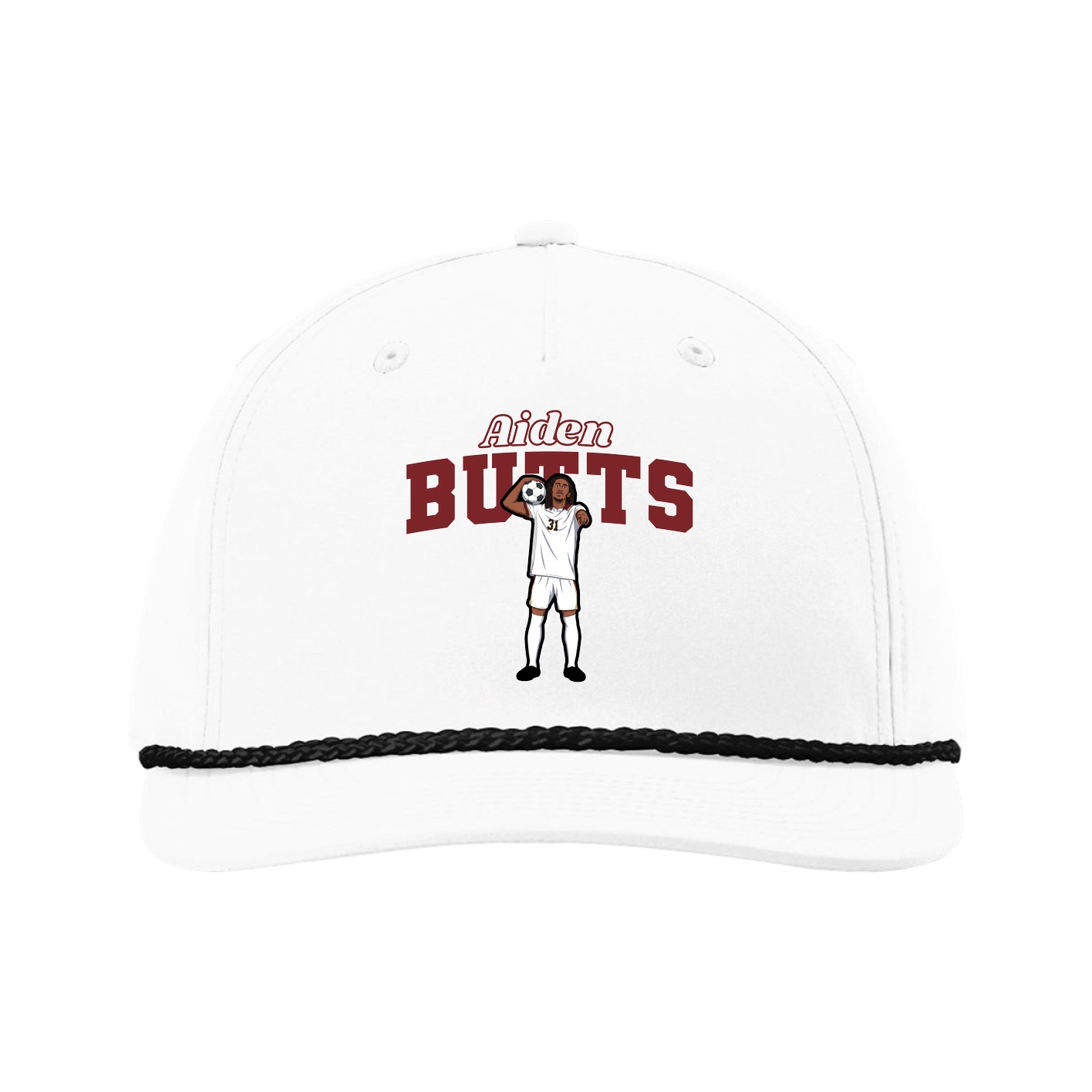 Five-Panel Classic Rope Cap — Name Arch in White