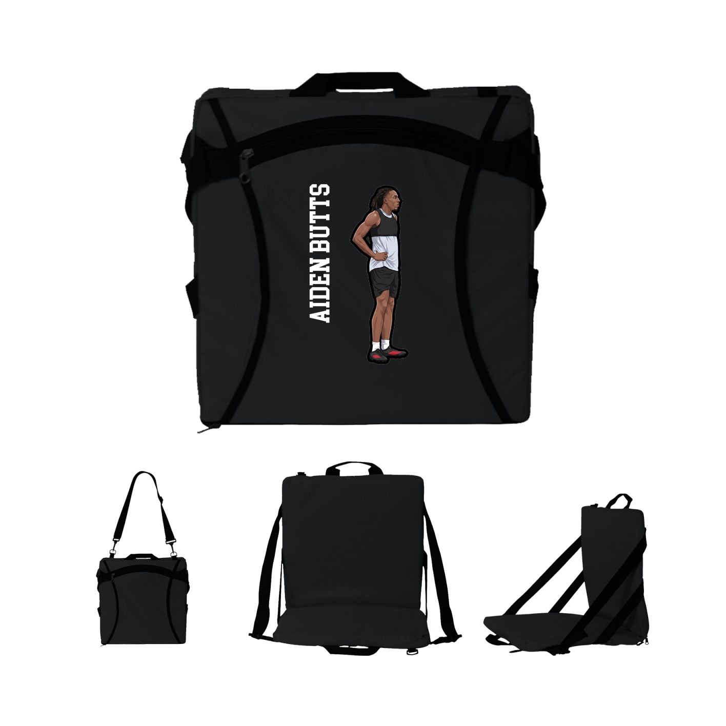 Folding Stadium Seat — Name Vertical in Black