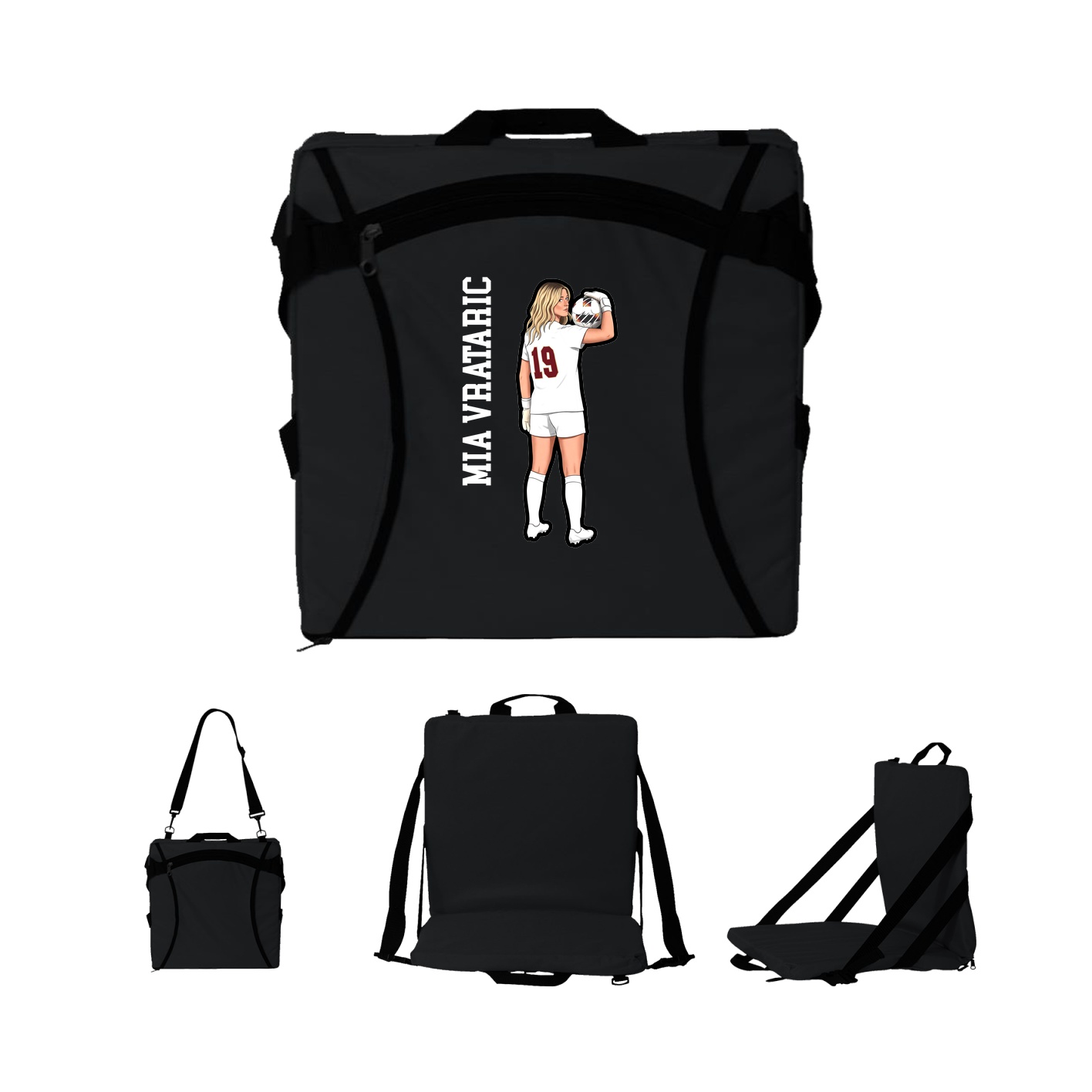 Folding Stadium Seat — Name Vertical in Black