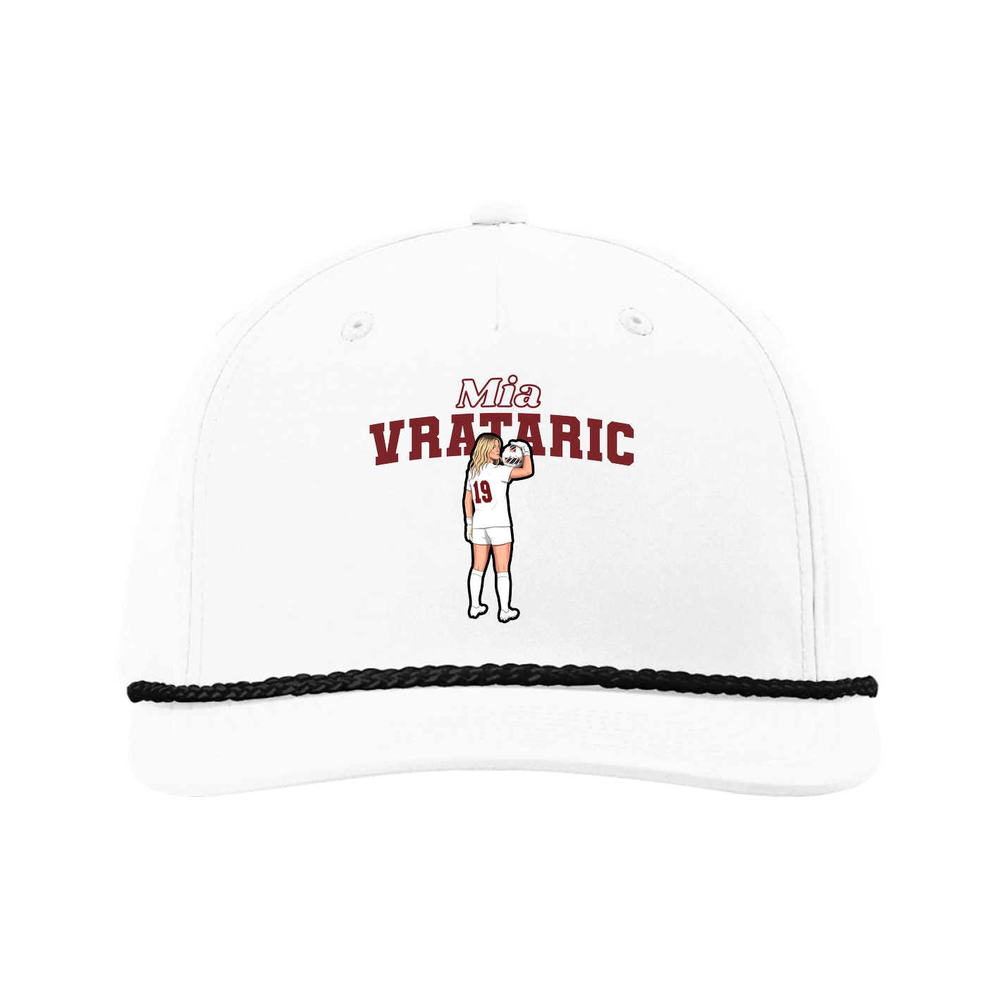 Five-Panel Classic Rope Cap — Name Arch in White