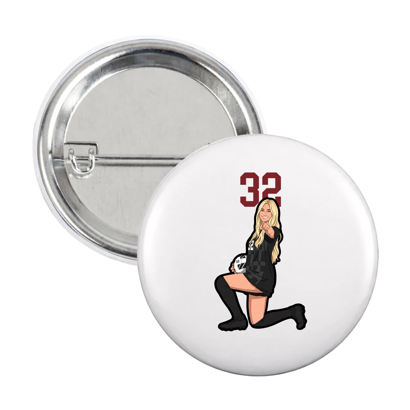Game Day Button — Number Top in White