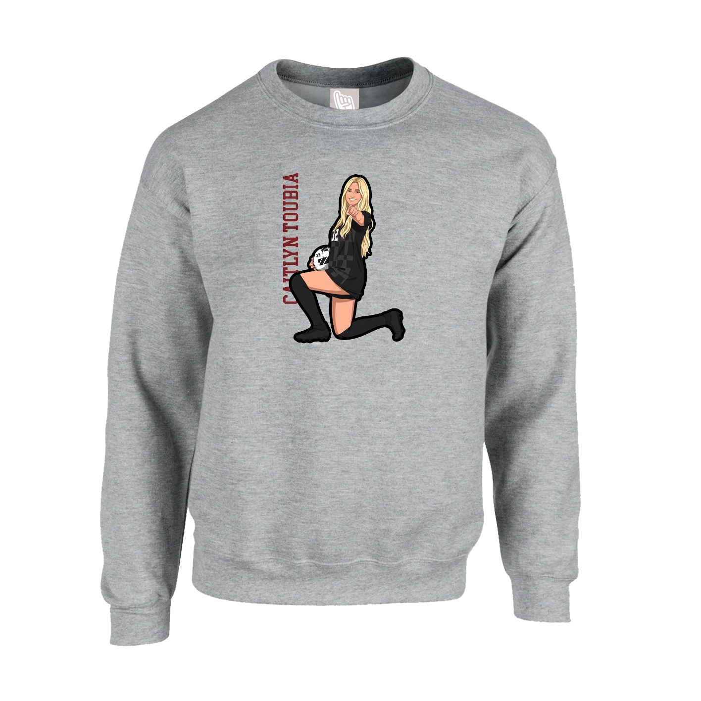 Fleece Crew — Name Vertical in Grey