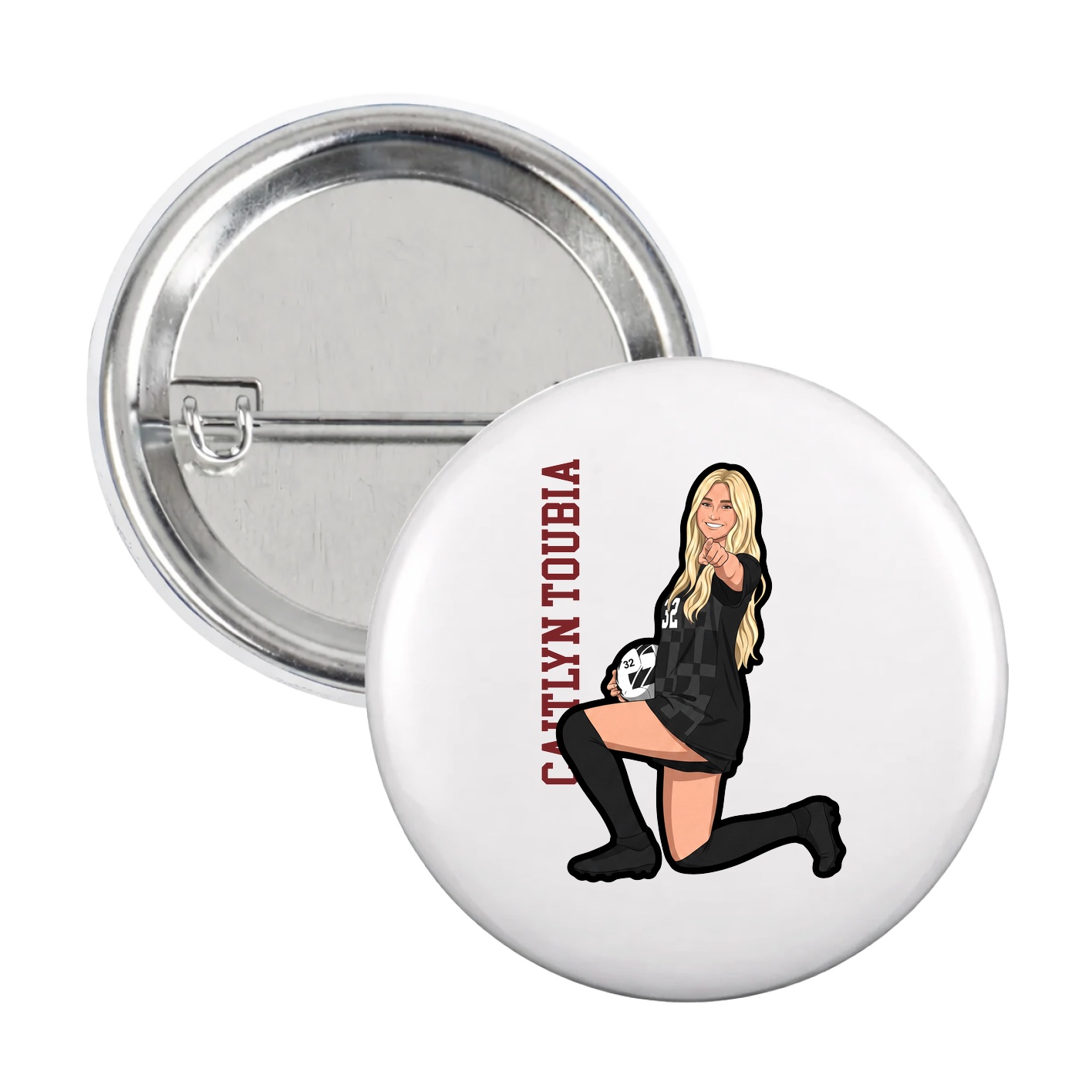 Game Day Button — Name Vertical in White
