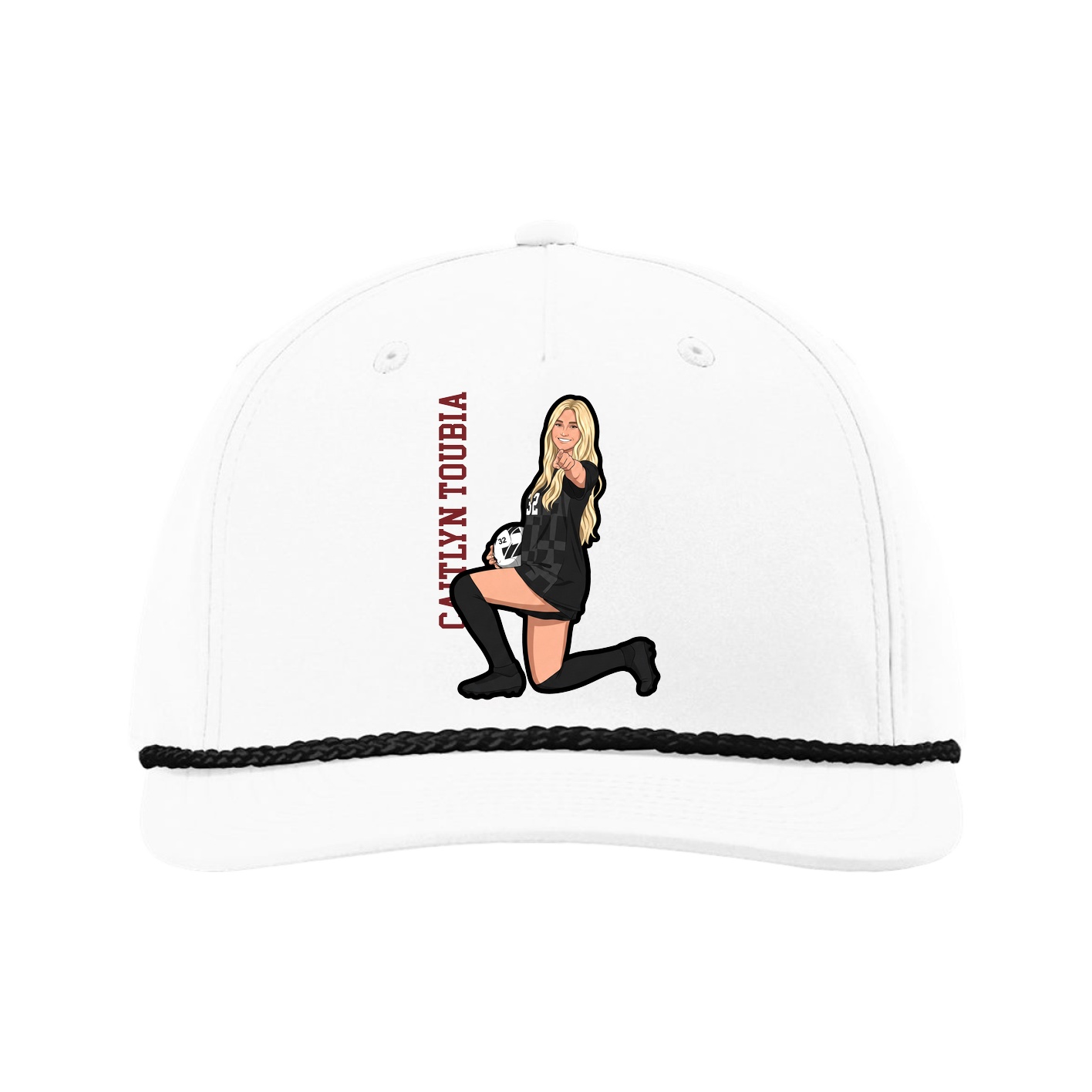 Five-Panel Classic Rope Cap — Name Vertical in White