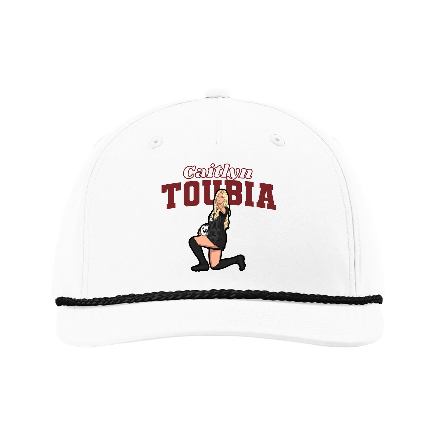 Five-Panel Classic Rope Cap — Name Arch in White