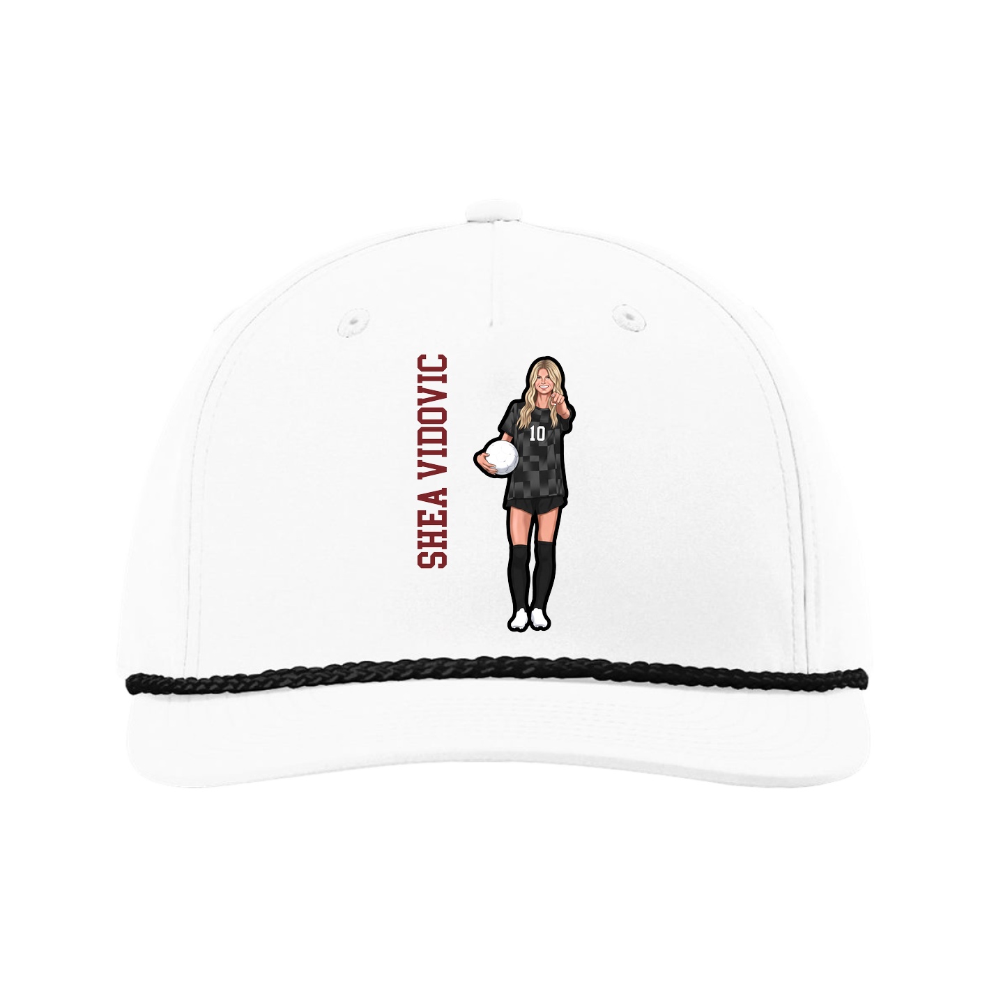 Five-Panel Classic Rope Cap — Name Vertical in White