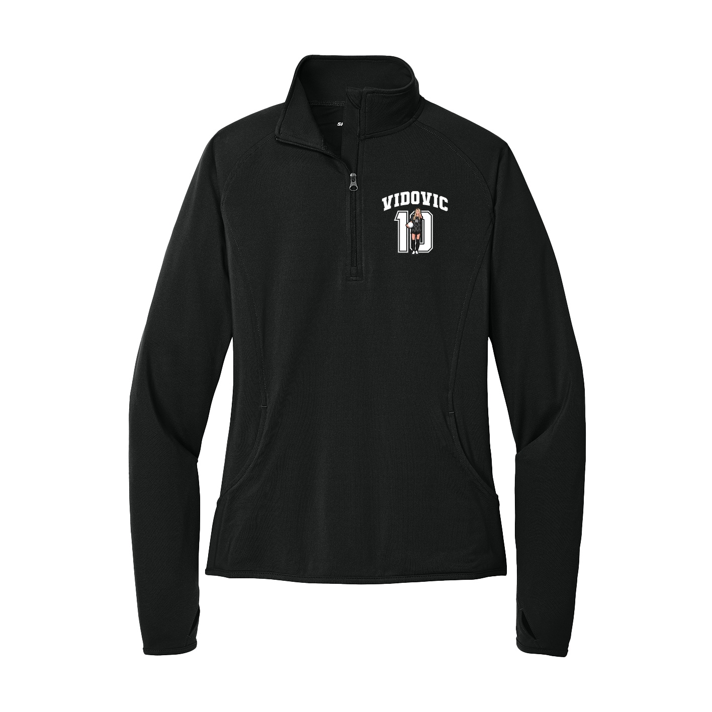 Women's Q-Zip Pullover — Number in Black