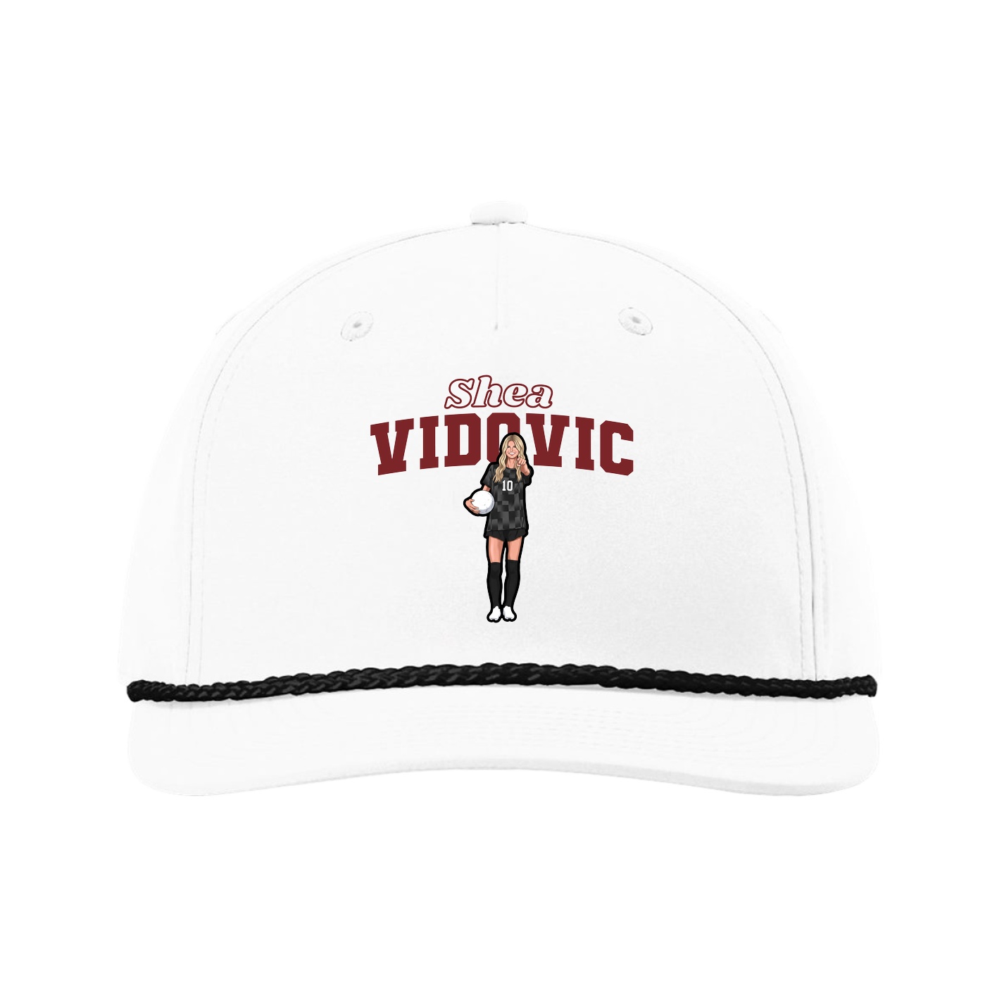 Five-Panel Classic Rope Cap — Name Arch in White