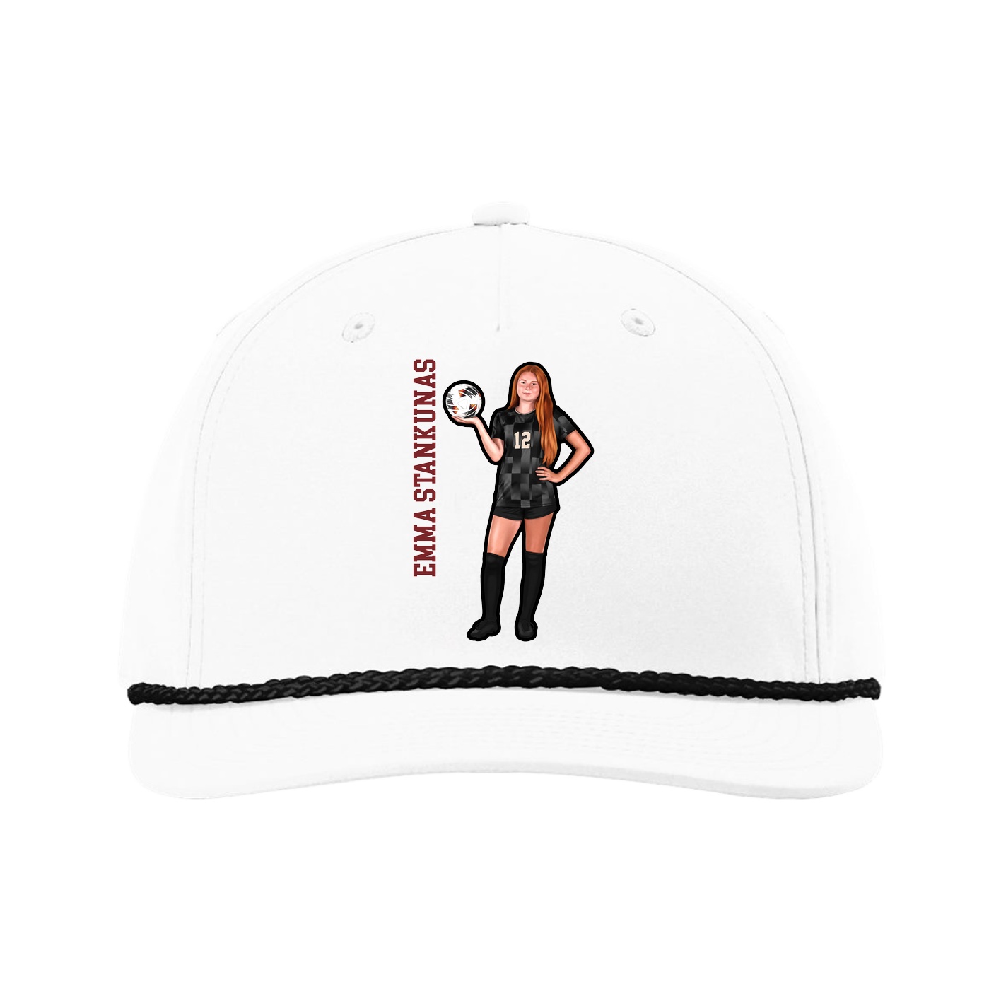Five-Panel Classic Rope Cap — Name Vertical in White