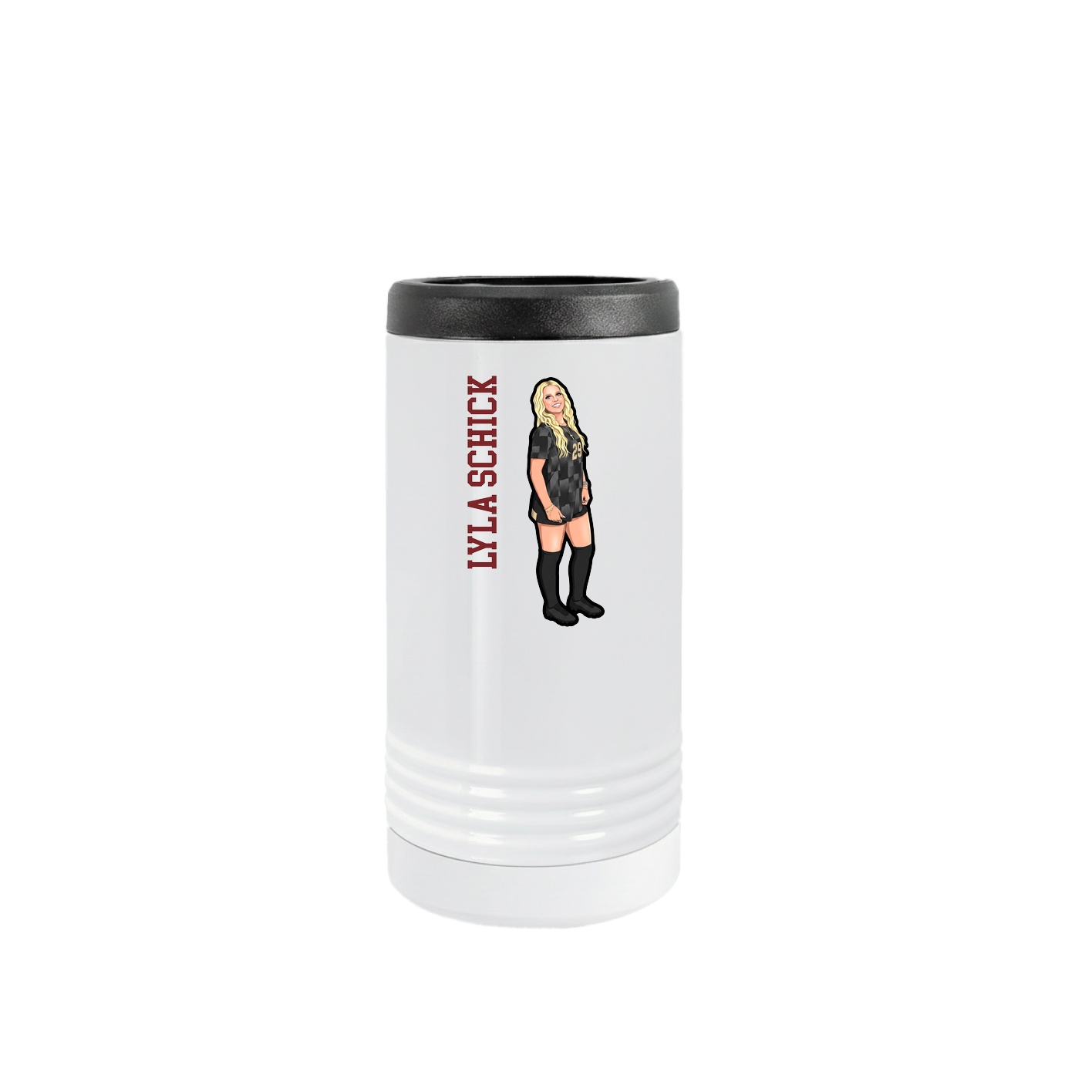Slim Beverage Holder — Name Vertical in White