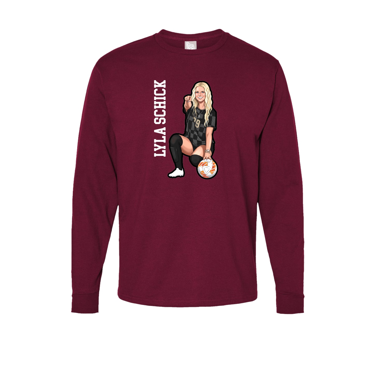 Long Sleeve Tee — Name Vertical in Cardinal