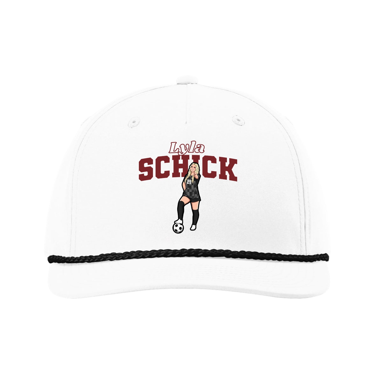 Five-Panel Classic Rope Cap — Name Arch in White