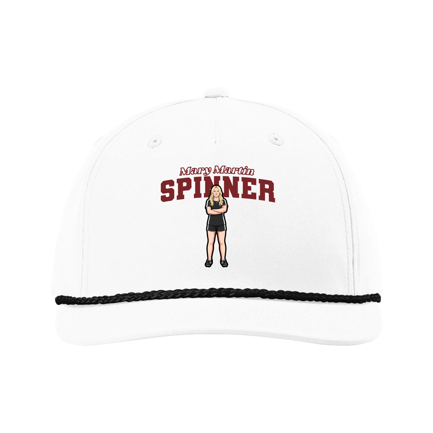 Five-Panel Classic Rope Cap — Name Arch in White
