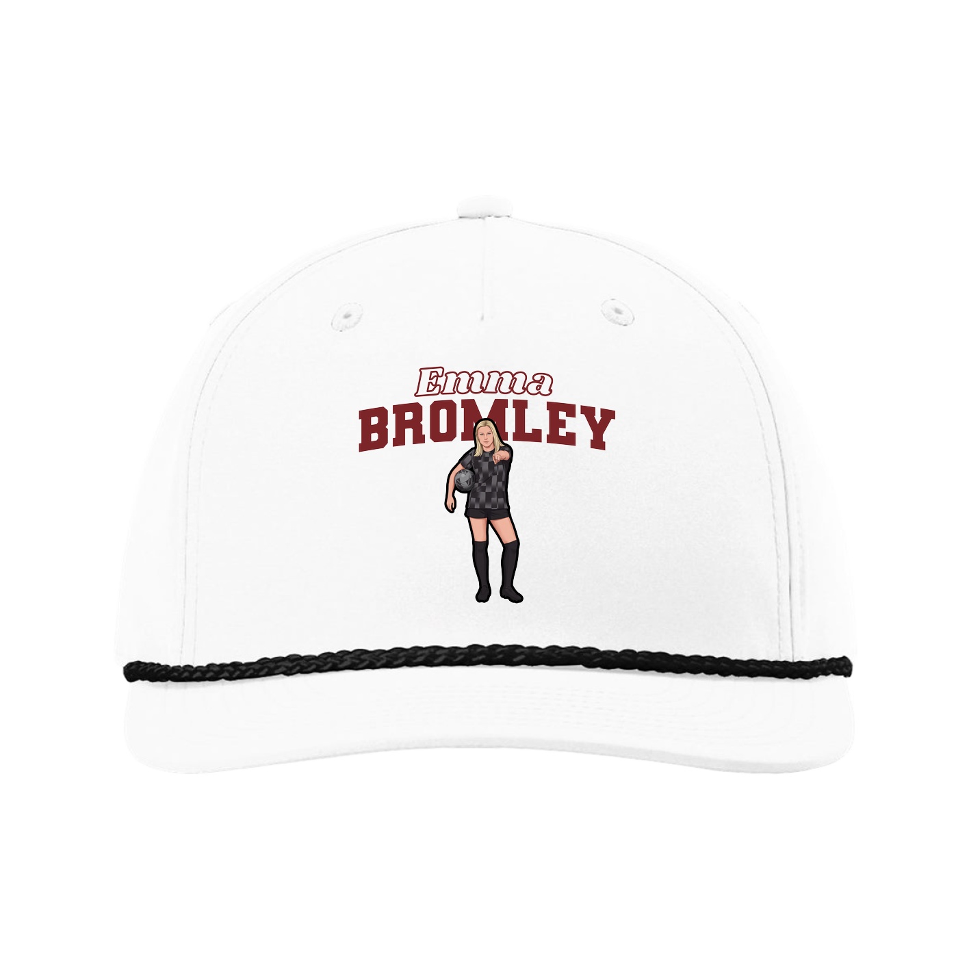 Five-Panel Classic Rope Cap — Name Arch in White