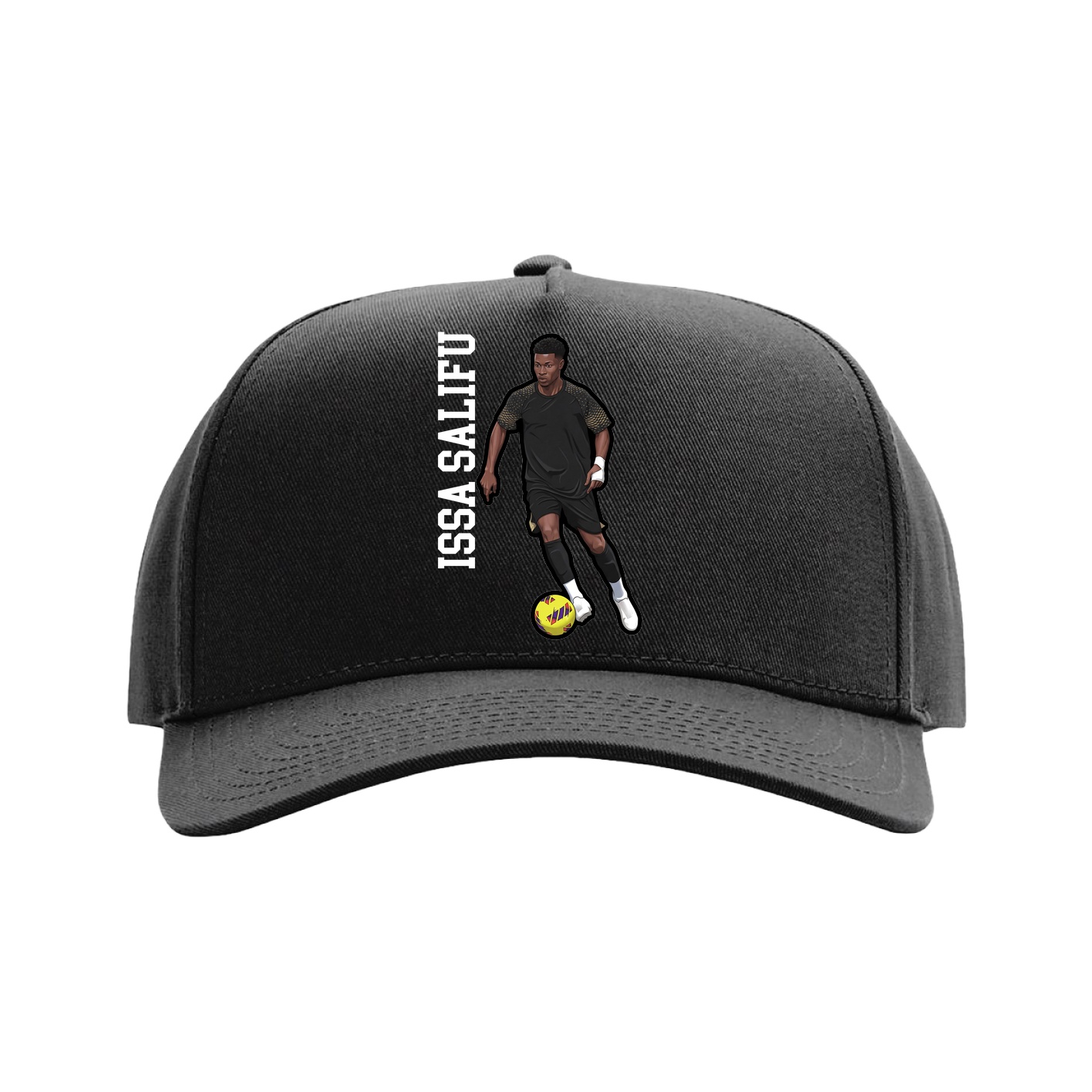 Full Fabric Five-Panel Champ Cap — Name Vertical in Black