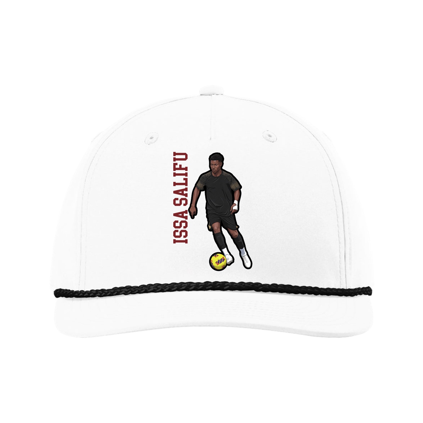 Five-Panel Classic Rope Cap — Name Vertical in White