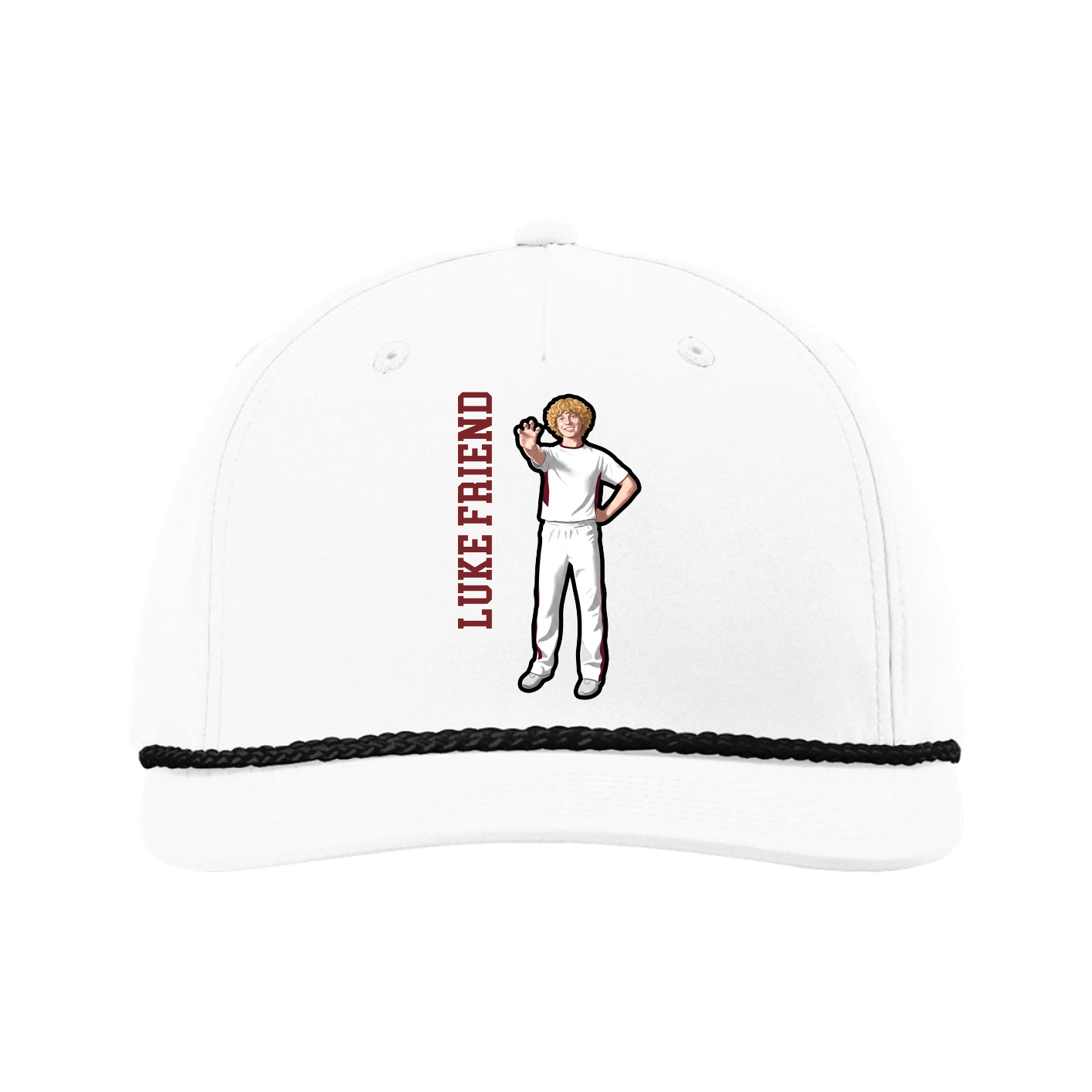 Five-Panel Classic Rope Cap — Name Vertical in White