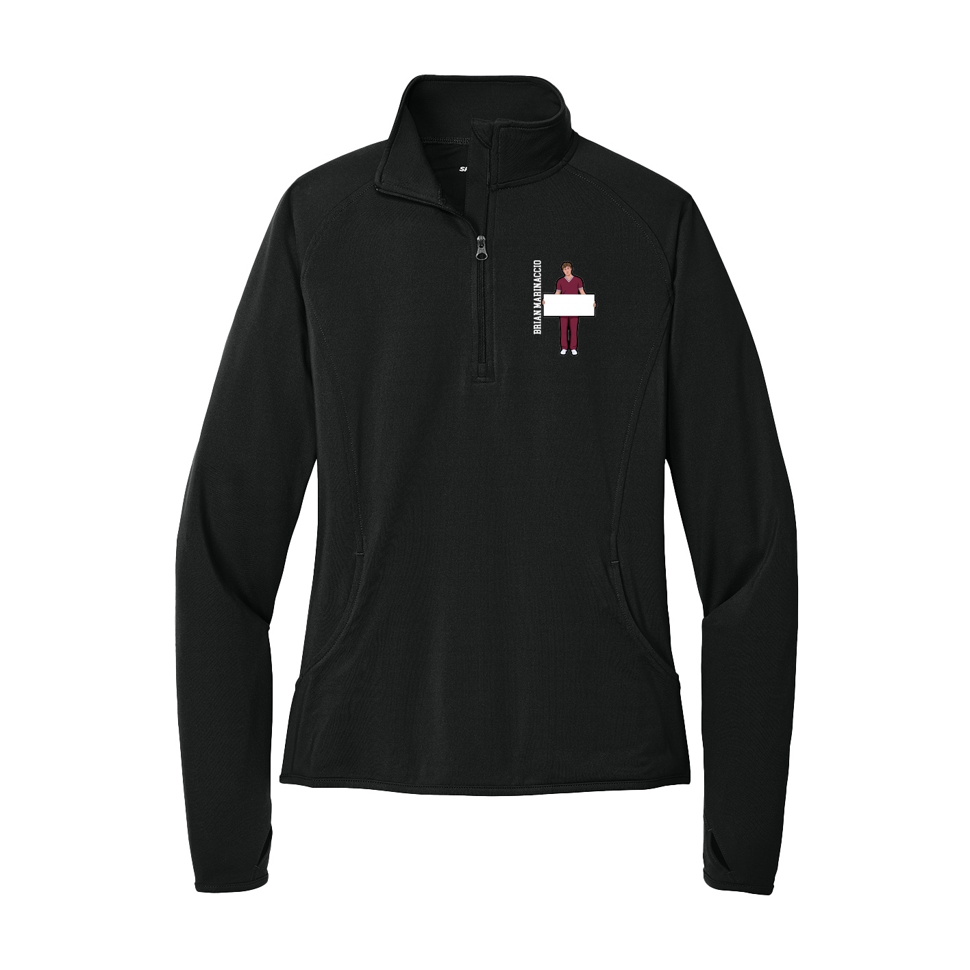 Women's Q-Zip Pullover — Name Vertical in Black