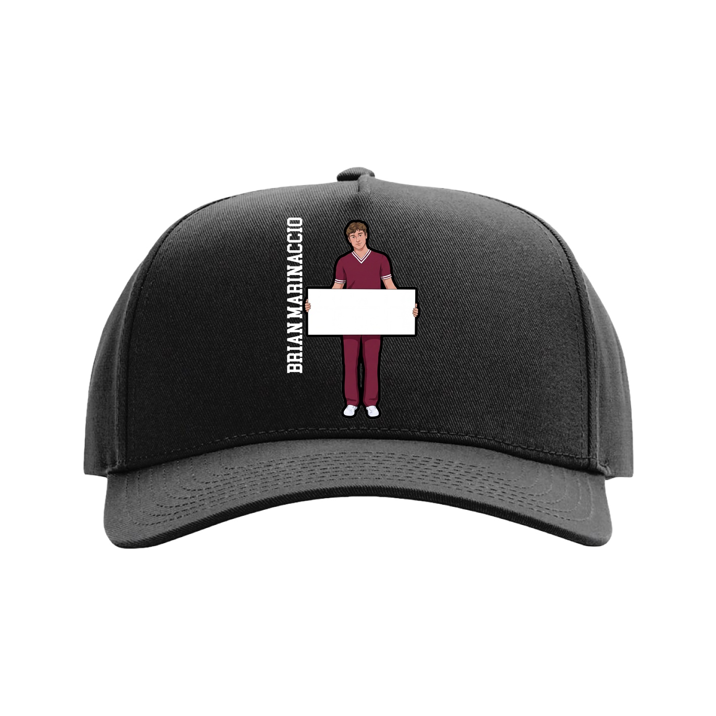 Full Fabric Five-Panel Champ Cap — Name Vertical in Black