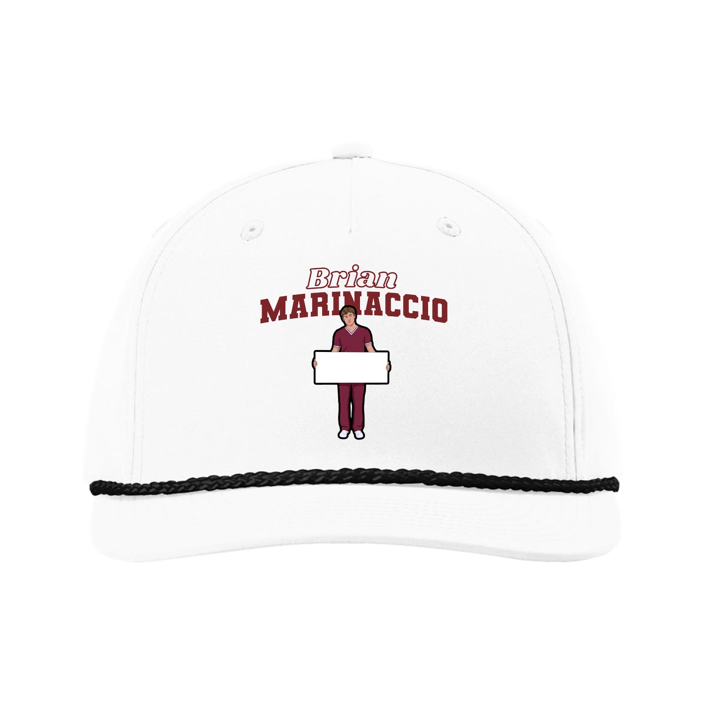 Five-Panel Classic Rope Cap — Name Arch in White