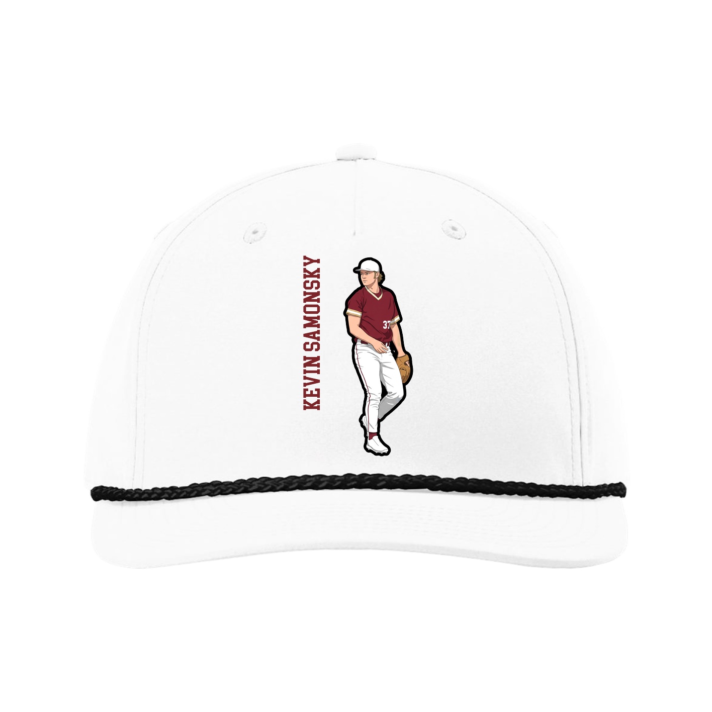 Five-Panel Classic Rope Cap — Name Vertical in White