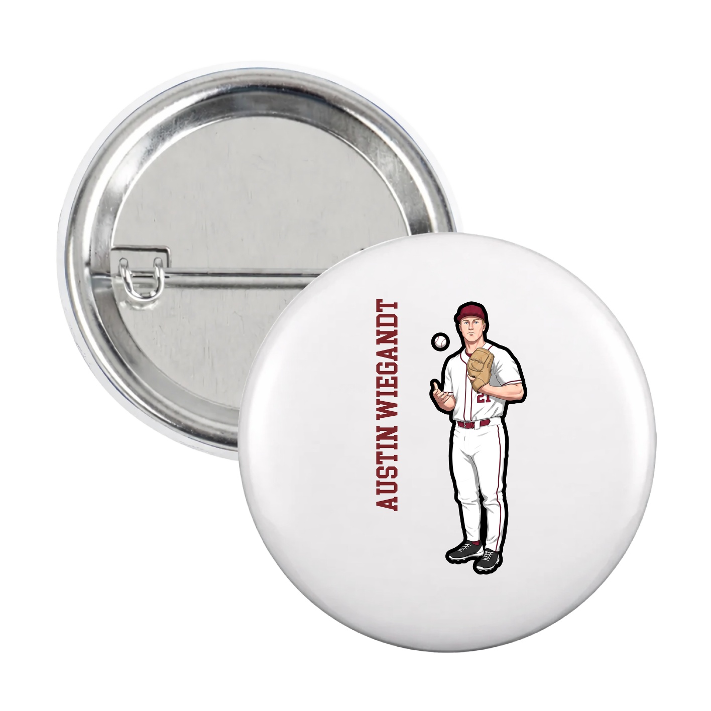 Game Day Button — Name Vertical in White